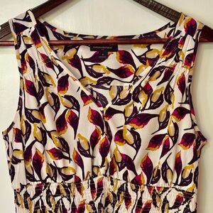 Banana Republic| Cream & Fall Colour Leaf Print Sleeveless Ruched Blouse Sz S